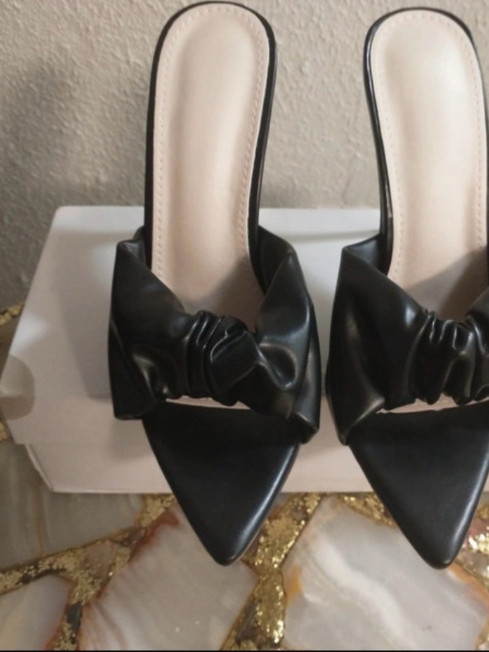 Black Bow Pointed Toe Mule - Women